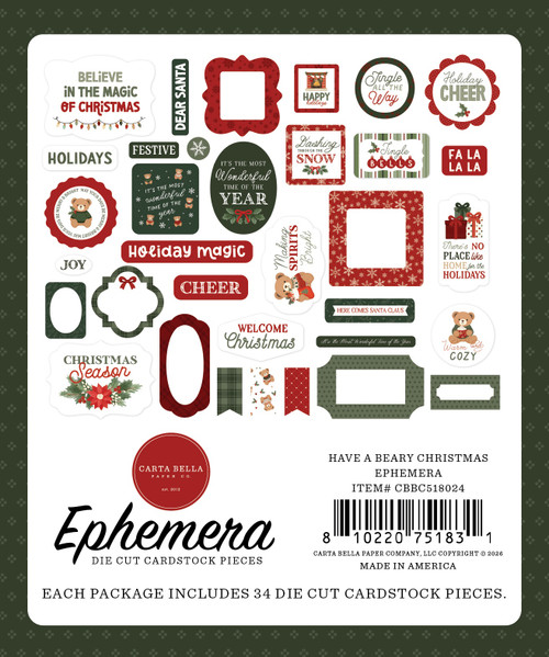 Carta Bella Ephemera-Have A Beary Christmas - 5A003W1T-1HRLK