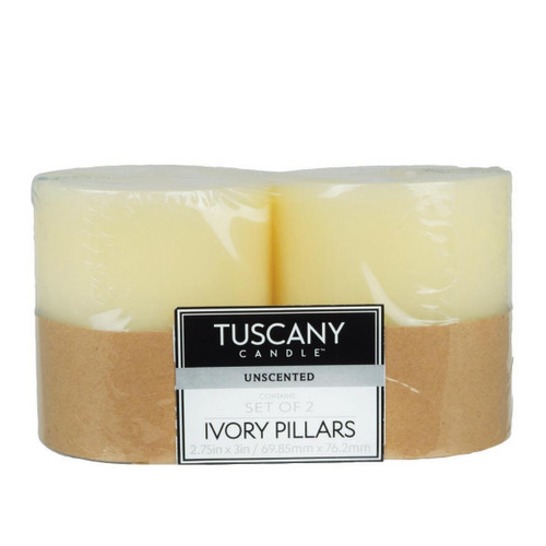 Tuscany Candle Unscented Candle Pillar 3X3 Inch Flat Top 2pk-Ivory Flat Top - 5A003S15-1HNRH - 644124561551