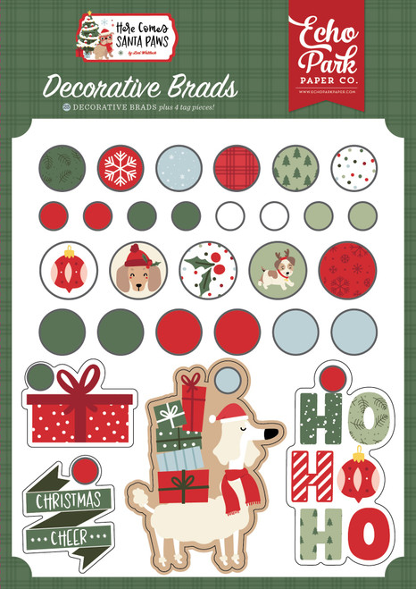 Echo Park Decorative Brads-Here Comes Santa Paw - 5A003W0R-1HRJM - 810208649600