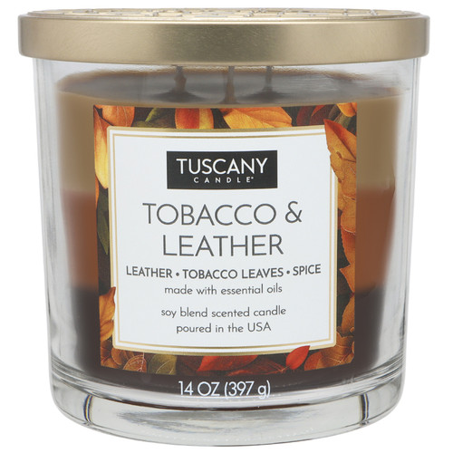 Tuscany Candle-Candle 3-Wick Triple Pour Soy Wax 14oz-Tobacco Leather - 5A003S10-1HNWC - 644124762552