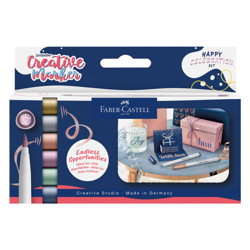 Faber Castell-Goldfaber Creative Marker- Set of 6-Happy Celebration Brush - 5A003R1S-1HMKQ - 4005401610069