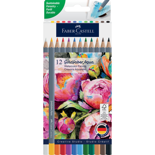 Faber Castell-Goldfaber Watercolor Pencil Box-Set of 12- Basic Colors - 5A003R1L-1HMK6 - 092633323502
