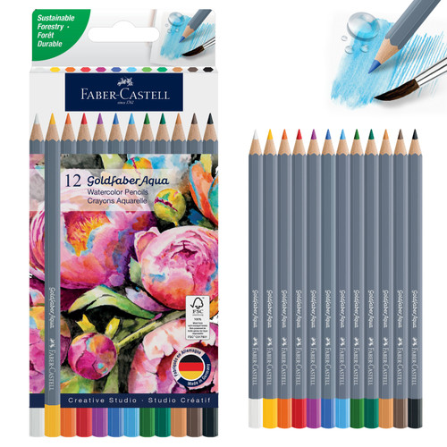 Faber Castell-Goldfaber Watercolor Pencil Box-Set of 12- Basic Colors - 5A003R1L-1HMK6