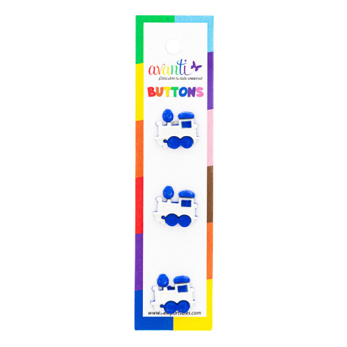 12 Pack - Avanti Baby Buttons 3/Card-Dark Blue Train - 5A003R38-1HMSZ - 700332045525