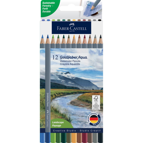 Faber Castell-Goldfaber Watercolor Pencil Box-Set of 12- Landscape Colors - 5A003R1L-1HMKN - 092633323793