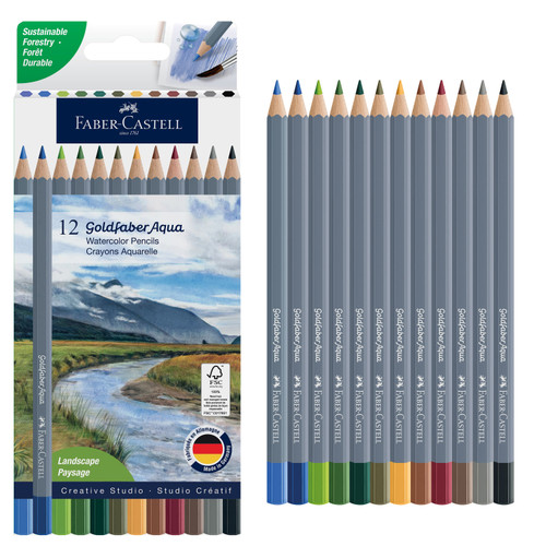 Faber Castell-Goldfaber Watercolor Pencil Box-Set of 12- Landscape Colors - 5A003R1L-1HMKN