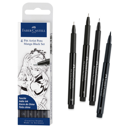 Faber Castell Creative Studio-Pitt Artist Pen Set- Set of 4-Manga Black Set - 5A003R1V-1HMKR