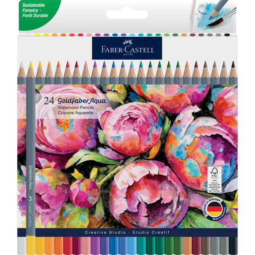 Faber Castell-Goldfaber Watercolor Pencil Box-Set of 24-Basic Colors - 5A003R1M-1HMK7 - 092633323533
