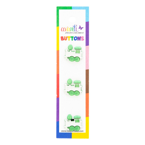 Avanti Baby Buttons 3/Card-Green Train - 5A003R3D-1HMT0 - 700332045549