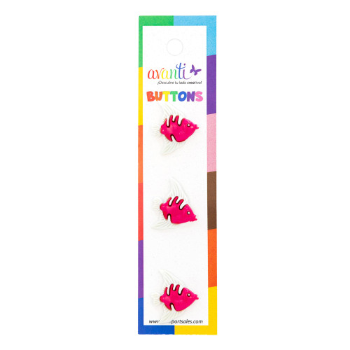 Avanti Baby Buttons 3/Card-Pink Fish - 5A003R5F-1HMSN - 700332045693