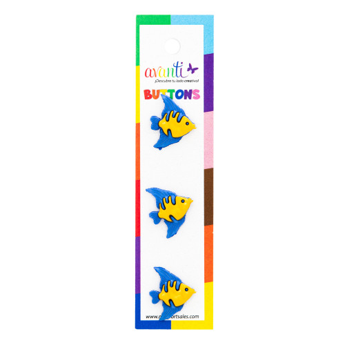 Avanti Baby Buttons 3/Card-Blue Gold Fish - 5A003R5X-1HMSY - 700332045730