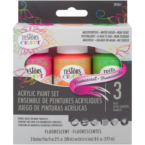 6 Pack - Testors Craft Acrylic Paint Set 3/Pkg-Fluorescent - 297611 - 020066314002