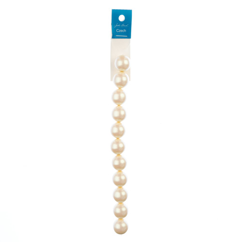 3 Pack - John Bead Czech Glass Imitation Pearls 8" Strand 16mm 11/Pkg-Iridescent Light Cream - 5A003QLP-1HLMP - 665772212541