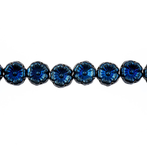 3 Pack - John Bead Czech Bead Strand Pressed Glass Flower 9mm 22/Pkg-Azuro on Black - 5A003QQC-1HLXR