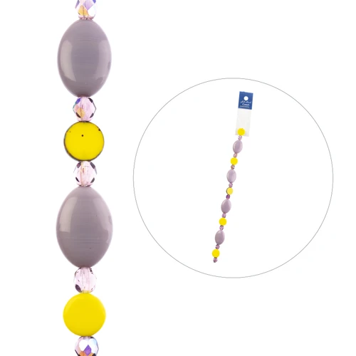 3 Pack - John Bead Czech Glass Beads Strand 7"-Purple & Yellow Pansy Flower - 5A003QMH-1HLKT