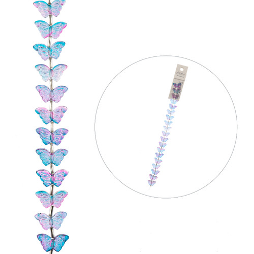3 Pack - John Bead Crystal Lane DIY Flower Bead Strand 7" 19/Pkg-Blue & Purple, Butterflies - 5A003QLR-1HLRJ