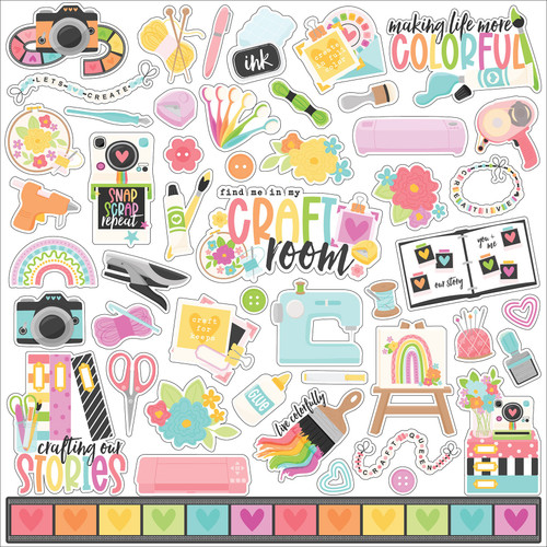 15 Pack - Echo Park Elements Cardstock Stickers 12"X12"-Craft Room - 5A003HMG-1HCT1 - 810208642939