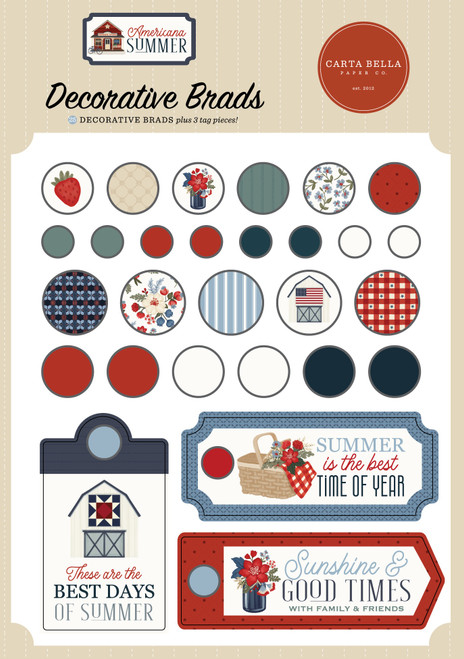 6 Pack - Carta Bella Decorative Brads-Americana Summer - 5A003HTF-1HD10 - 810208641123