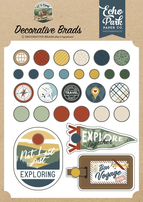 6 Pack - Echo Park Decorative Brads-It's Time To Travel - 5A003HT2-1HD2B - 810192598793