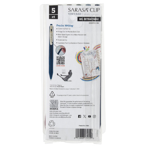 6 Pack - Zebra Sarasa Clip Vintage Gel Retractable Pen 5/Pkg-Dark - 5A003GCQ-1HB9Q