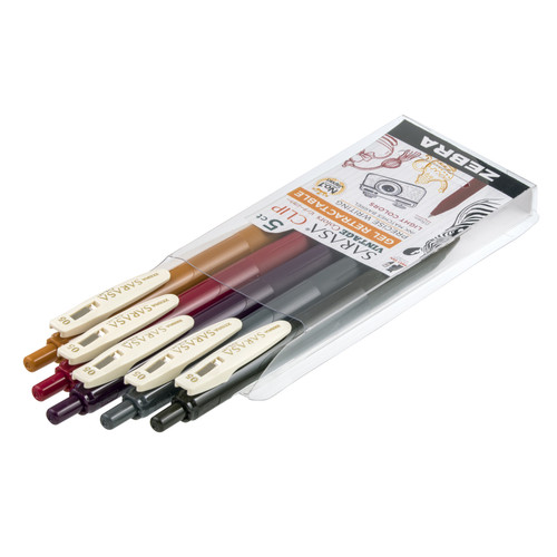 6 Pack - Zebra Sarasa Clip Vintage Gel Retractable Pen 5/Pkg-Light - 5A003GD1-1HB91