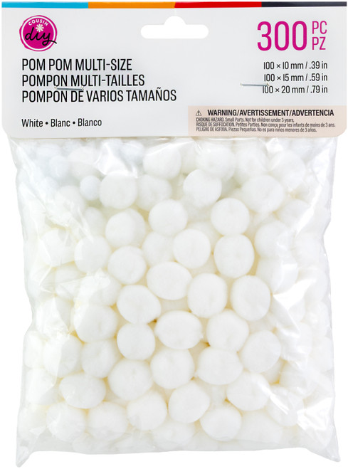 6 Pack - CousinDIY Pom-Poms Multi-Size 300/Pkg-White - 5A002XQJ-1GYPD - 191648181357