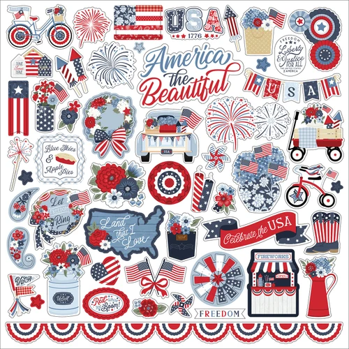 15 Pack - Echo Park Elements Cardstock Stickers 12"X12"-All American - 5A003J1Q-1HD7D - 810208644643