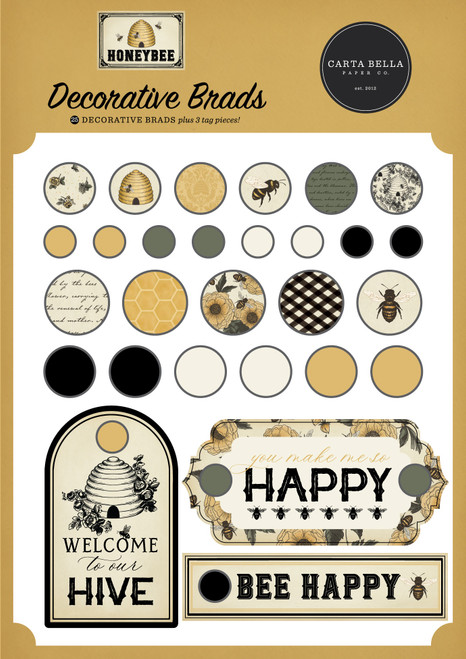 6 Pack - Carta Bella Decorative Brads-Honey Bee - 5A0033J1-1H572 - 810179819514