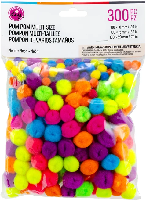 6 Pack - CousinDIY Pom-Poms Multi-Size 300/Pkg-Neon - 5A002XS0-1GYPB - 191648181333