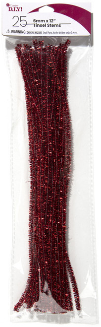 12 Pack - CousinDIY Tinsel Stems 6mmx12" 25/Pkg-Red - 5A002F7P-00895 - 191648096811