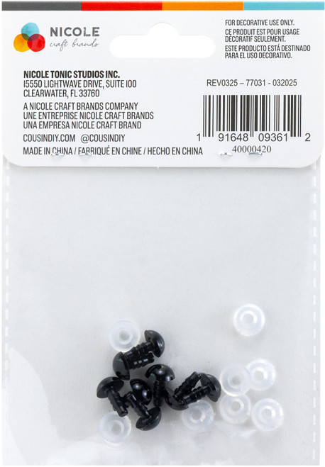 12 Pack - CousinDIY Shank Back Solid Eyes 9mm 8/Pkg-Black - 40000420