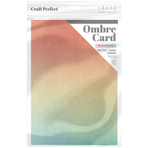 6 Pack - Craft Perfect Ombre Glitter Cardstock 8.5"X11"-Mermaid Shimmer - OMBREGLT-8924E - 841079189247