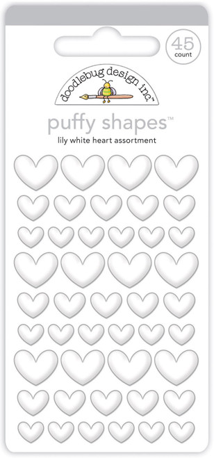 6 Pack - Doodlebug Puffy Stickers-Lily White Heart - DB7718 - 842715077188