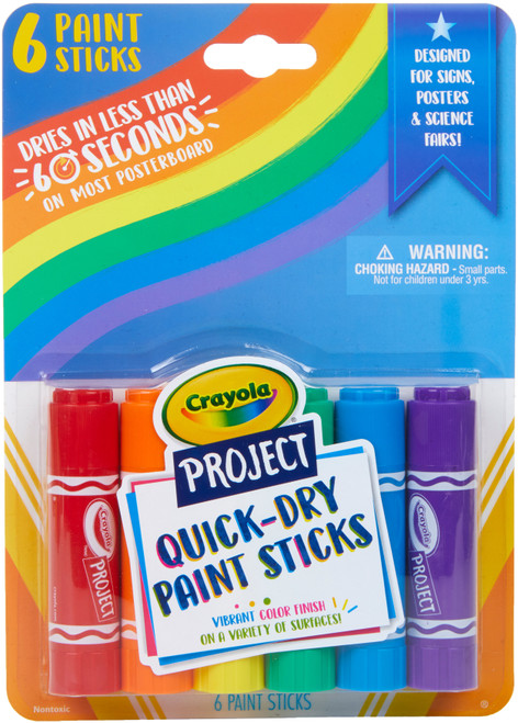 6 Pack - Crayola Project Quick Dry Paint Sticks 6/Pkg-Assorted Colors - 54-1070 - 071662210700