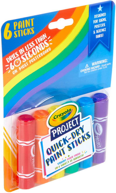 6 Pack - Crayola Project Quick Dry Paint Sticks 6/Pkg-Assorted Colors - 54-1070