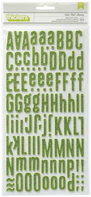 6 Pack - American Crafts Thickers Stickers-Doll Green Glitter Alphabet 184/Pkg - AB-TS3-53258 - 718813532587