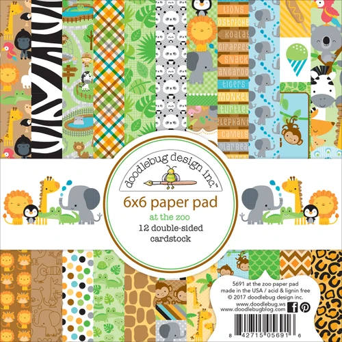 6 Pack - Doodlebug Double-Sided Paper Pad 6"X6" 24/Pkg-At The Zoo, 12 Designs/2 Each - ATZ5691 - 842715056916