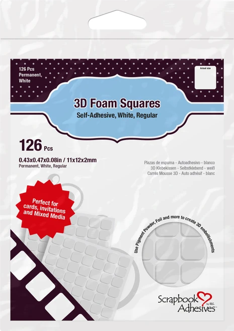 10 Pack - Scrapbook Adhesives 3D Self-Adhesive Foam Squares 126/Pkg-White, .5"X.5" - 01610 - 093616016107