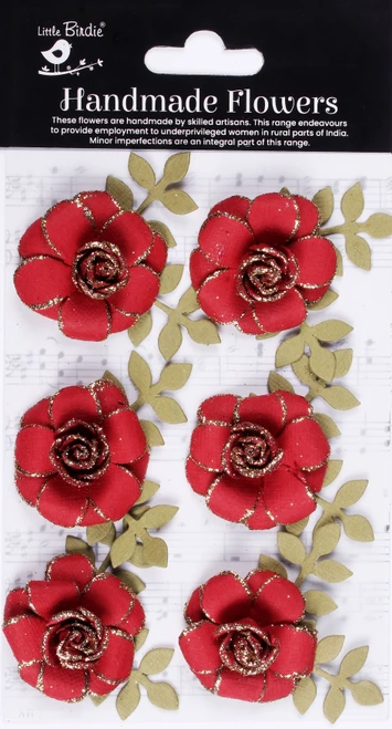 6 Pack - Little Birdie Pixie Rose Paper Flowers 6/Pkg-Cardinal Red - CR93006 - 8903236754599