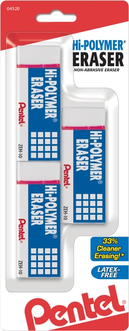 6 Pack - Pentel Hi-Polymer Block Erasers 1"X2.5"X.25" 3/Pkg-White - ZEH10BP3 - 072512045206