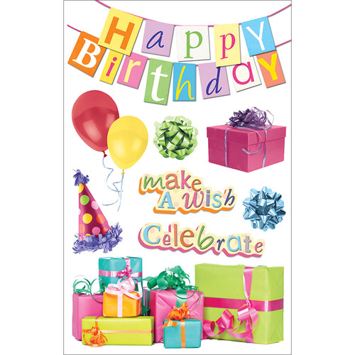 6 Pack - Paper House 3D Stickers 4.5"X7.5"-Happy Birthday - STDM180E