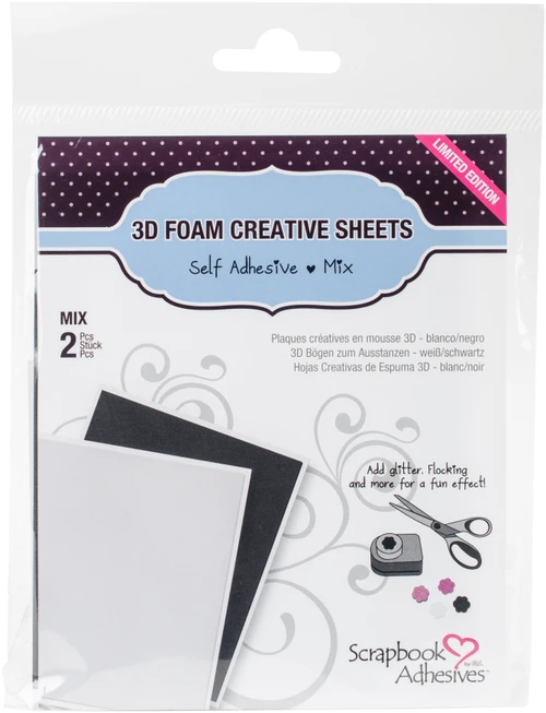 10 Pack - Scrapbook Adhesives 3D Foam Creative Sheets 2/Pkg-1 Black/1 White - 01223 - 093616012239
