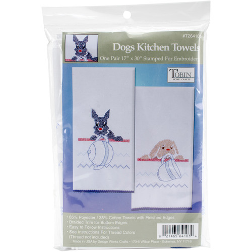 6 Pack - Tobin Stamped For Embroidery Kitchen Towels 17"X30" 2/Pkg-Dogs - T264103 - 021465641034