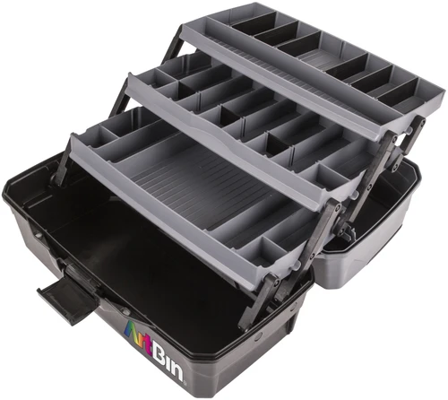 6 Pack - ArtBin Lift Tray Box W/3 Trays & Quick Access Lid Storage-9"X15.75"X8.375", Black & Gray - 6893AG