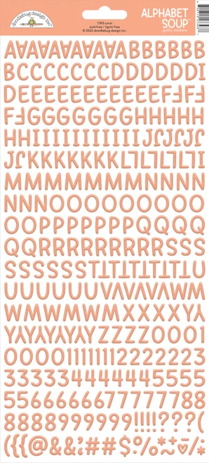 6 Pack - Doodlebug Alphabet Soup Puffy Stickers 6"X13"-Coral - DASS-7393 - 842715073937