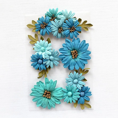 6 Pack - Little Birdie Fairy Garden Paper Flowers 5/Pkg-Aqua Medley - 5A0029DH-79411