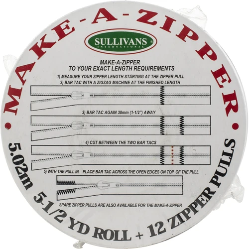 6 Pack - Sullivans Make-A-Zipper Kit 5.5yd-White - 951-49 - 739301951499