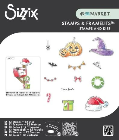 Sizzix Clear Stamps Set w/Framelit Dies By 49 & Market-Holiday Drop - 5A003T8G-1HQ35 - 630454295051