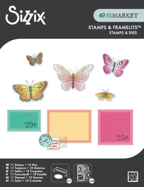 Sizzix Clear Stamps Set w/Framelit Dies By 49 & Market-Postage Wings - 5A003T8B-1HQ3B - 630454295099