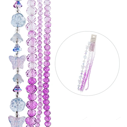 John Bead Crystal Lane DIY Flower Bead Strand 7" -Ombre Purples, Mix Floral - 5A003QK2-1HM0N